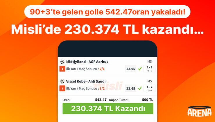 90+3’te gelen golle 542.47 oran yakaladı! Misli’de 230.374 TL kazandı…